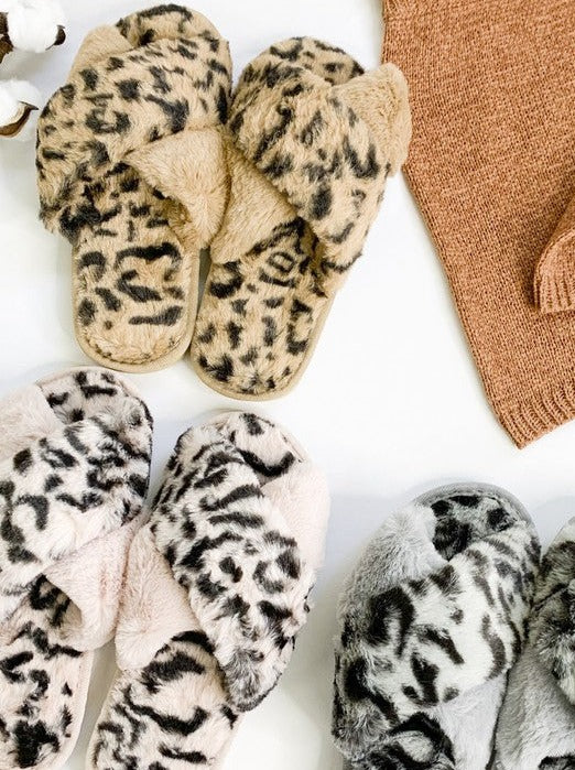 Fluffy leopard best sale print slippers