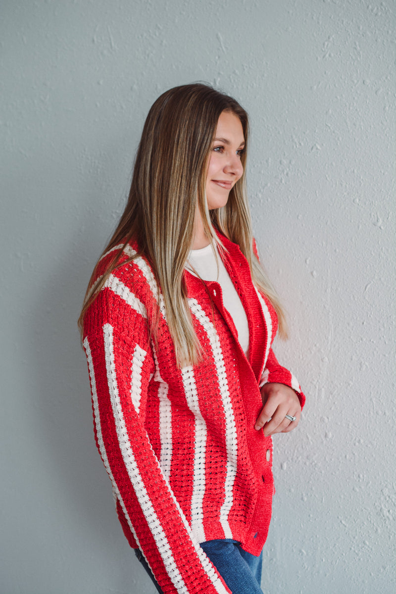 Swiss Stripe Scarlet Sweater