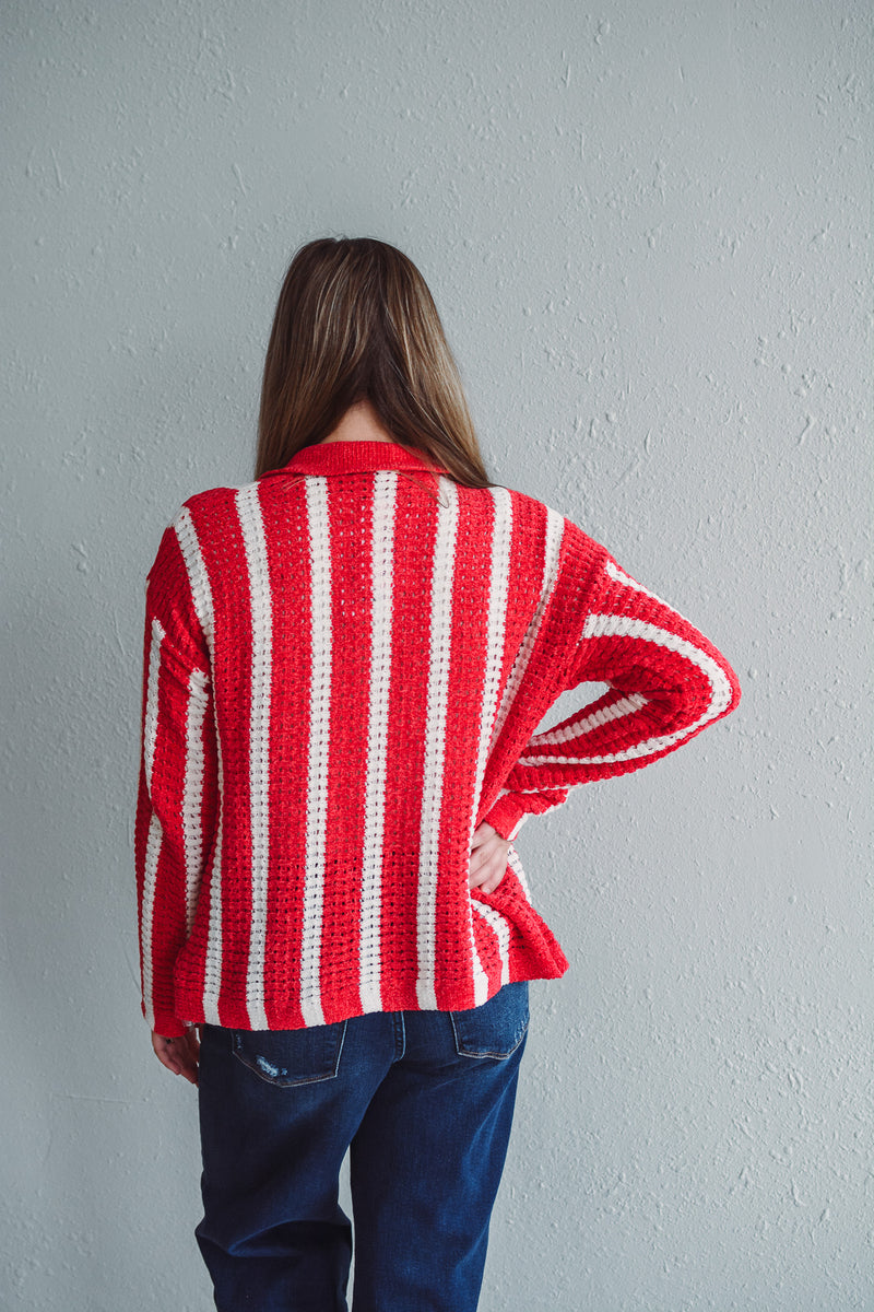 Swiss Stripe Scarlet Sweater