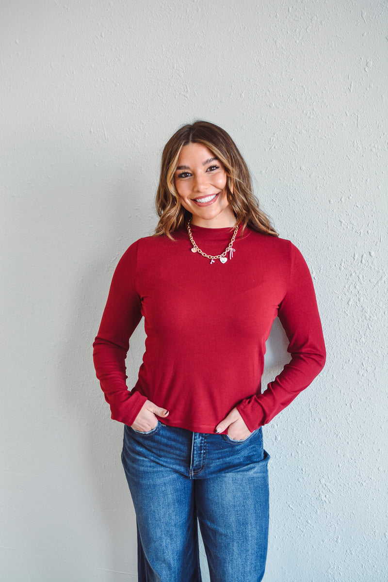 Basic Burgundy Mock Neck