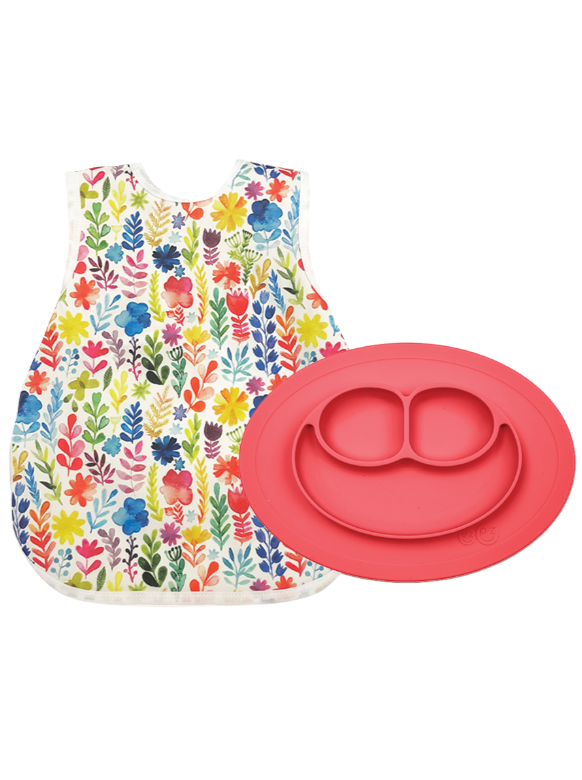 Coral & Floral MiniMat + Bapron Bib Bundle